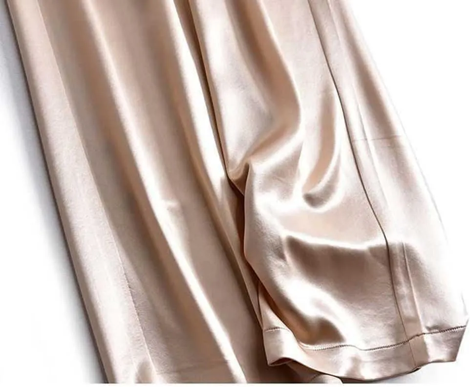 Women's Silk Wide Leg Pants, Loose Comfortable Straight Leg Casual Trousers, High Waist Elastic Waistband Long Pants
