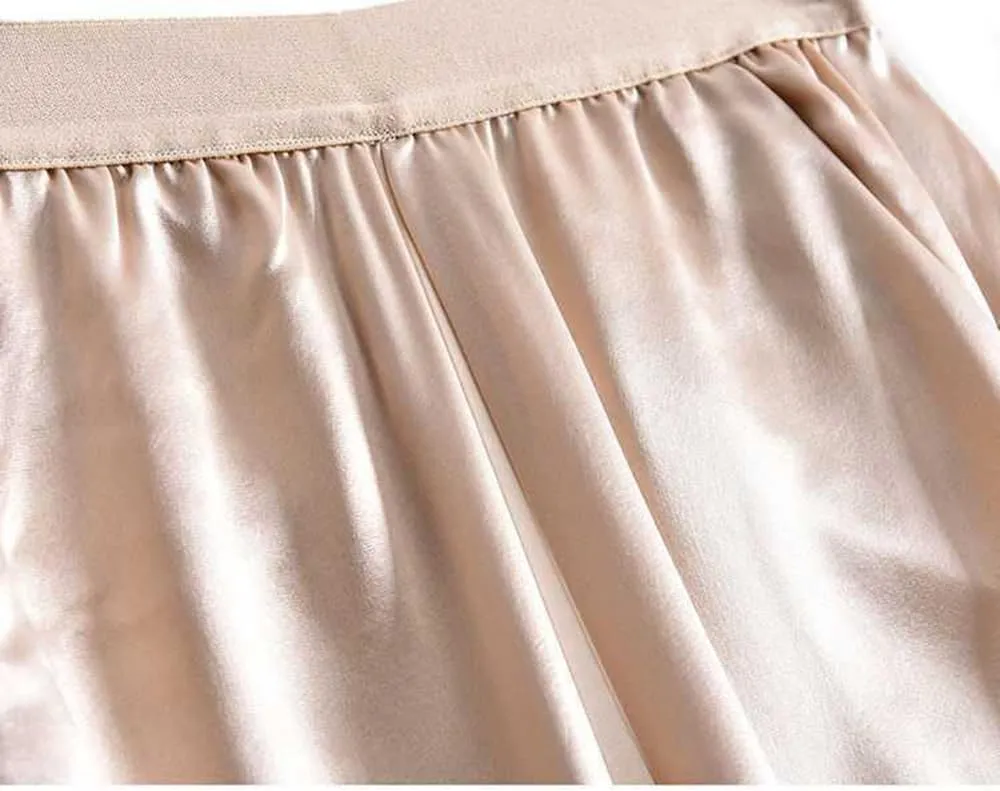 Women's Silk Wide Leg Pants, Loose Comfortable Straight Leg Casual Trousers, High Waist Elastic Waistband Long Pants