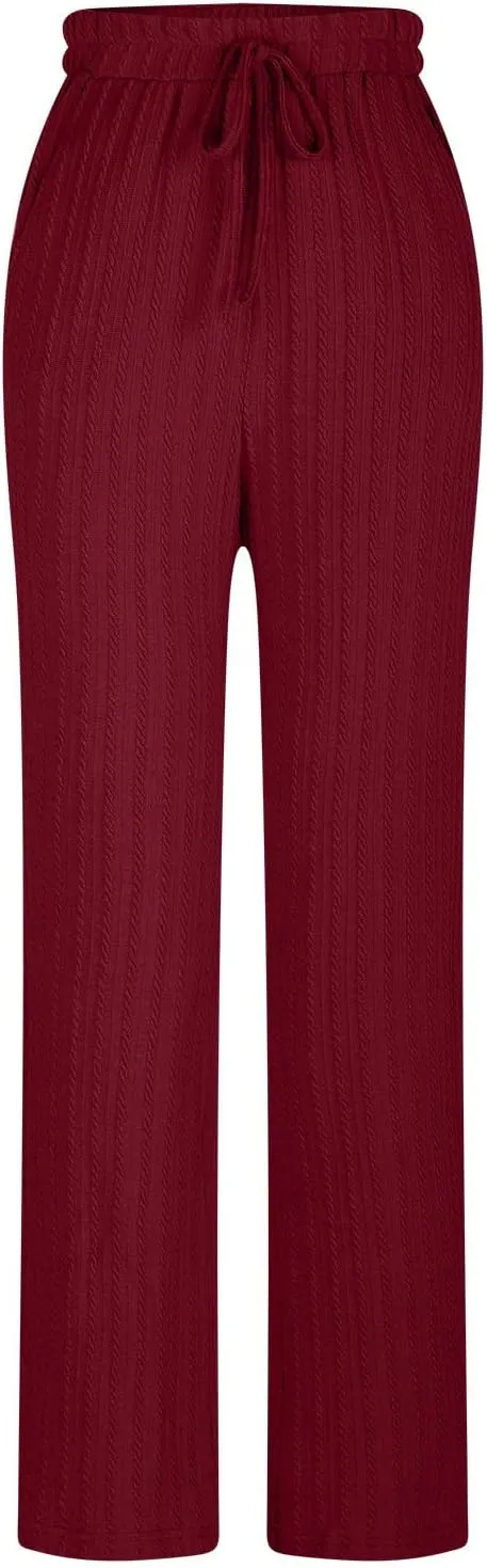 Womens Soft Knited Sweatpants Straight Leg Loose Lounge Trousers Casual Elastic Waist Work Sports Pants