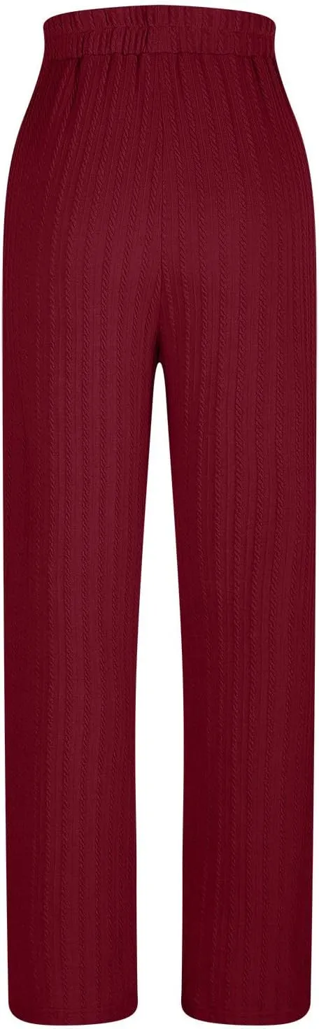 Womens Soft Knited Sweatpants Straight Leg Loose Lounge Trousers Casual Elastic Waist Work Sports Pants