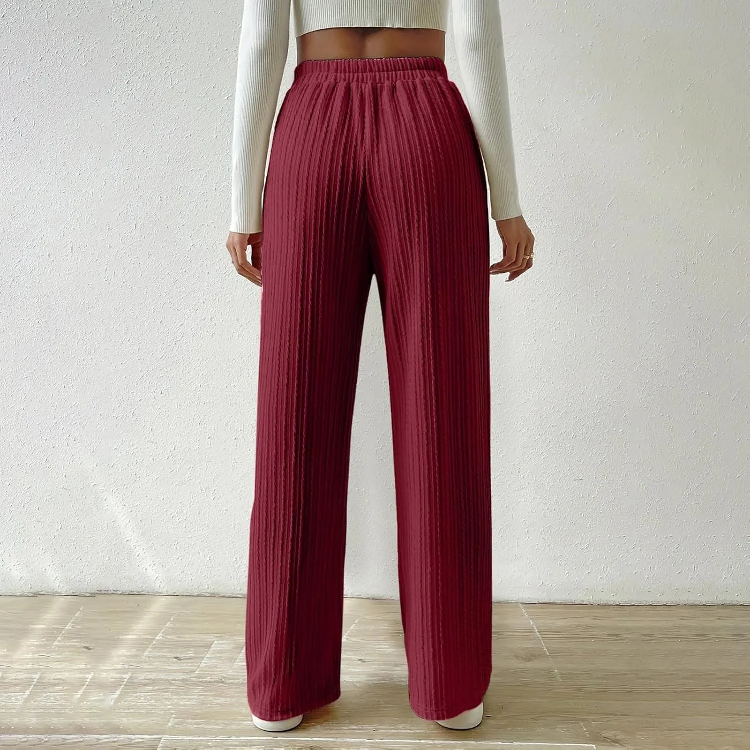 Womens Soft Knited Sweatpants Straight Leg Loose Lounge Trousers Casual Elastic Waist Work Sports Pants