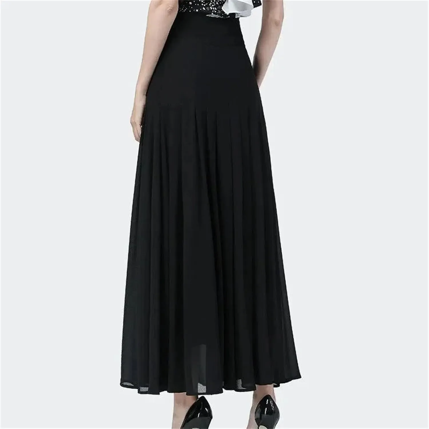 Women's Summer Chiffon Pleated Skirt High Waist Slim Fit A-Line Over-The-Knee Slit Casual Party Skirt
