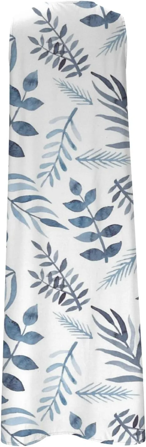 Womens Summer Design Casual Dress Fashion Floral Printed Sleeveless Button V-Neck 2025 Dress Long Dress with Pockets