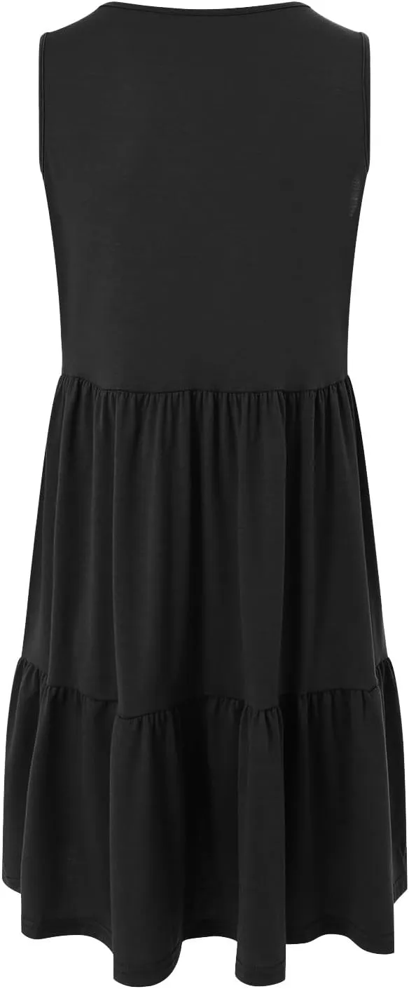 Womens Summer Sundress Boho Floral Casual Tank Dresses with Pockets Sleeveless Tiered Swing A Line Beach Dress