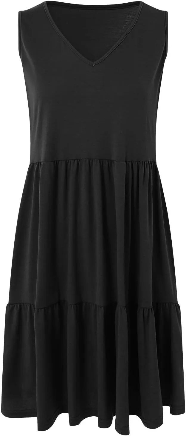 Womens Summer Sundress Boho Floral Casual Tank Dresses with Pockets Sleeveless Tiered Swing A Line Beach Dress