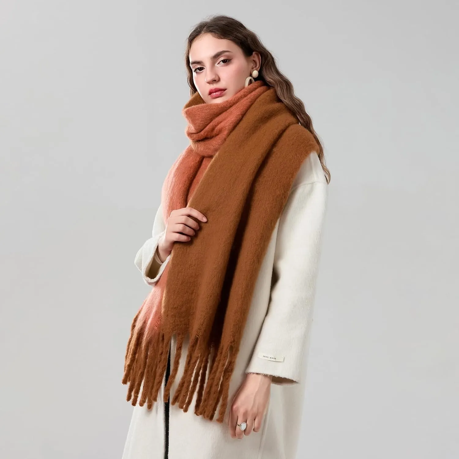 Yoawdats Women Winter Warm Scarf Elegant Contrast Color Tasseled Shawl Wrap Long Stoles Oversized Soft Scarves Fall Gifts