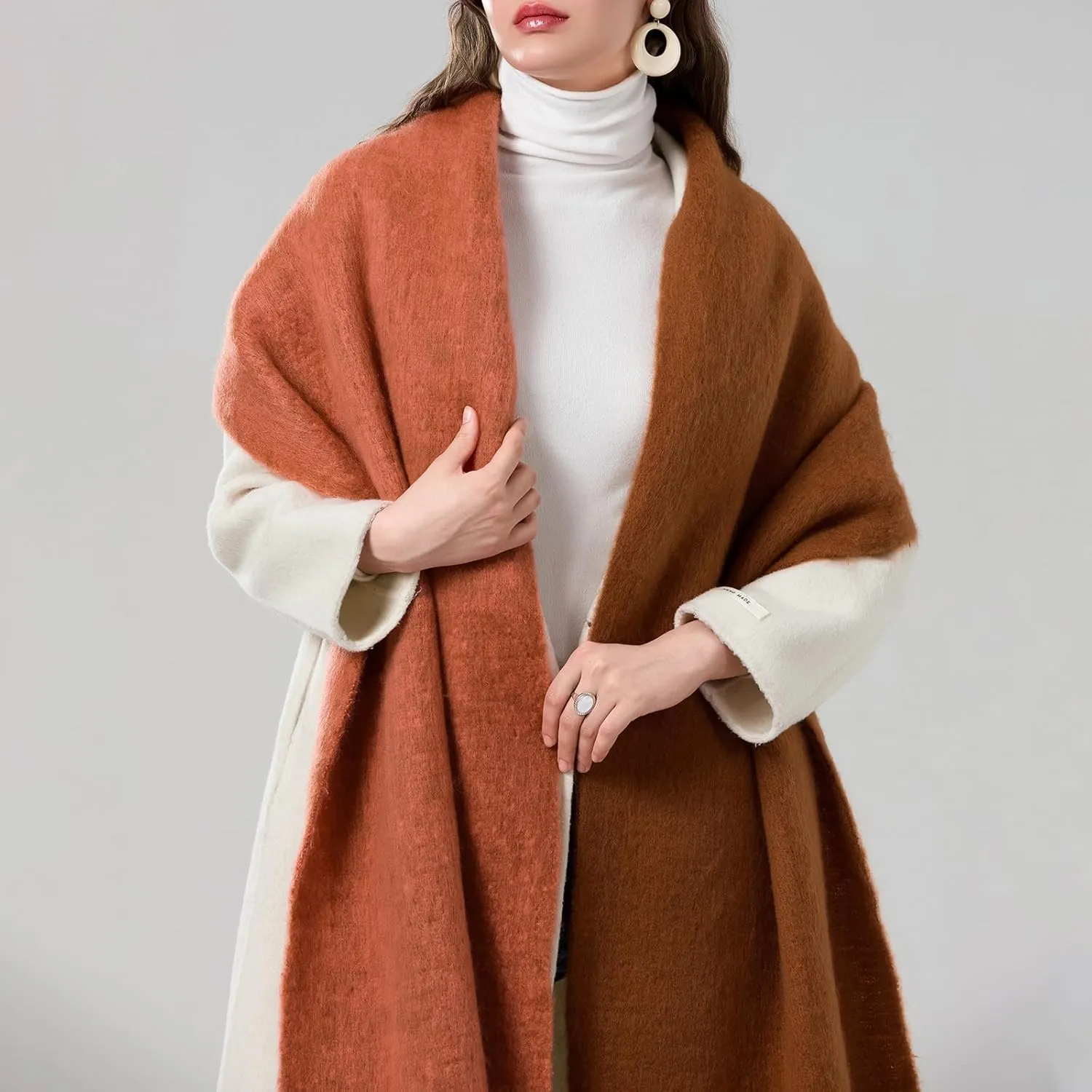 Yoawdats Women Winter Warm Scarf Elegant Contrast Color Tasseled Shawl Wrap Long Stoles Oversized Soft Scarves Fall Gifts